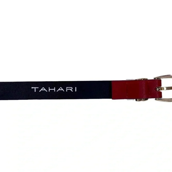 Tahari Skinny Vegan Leather Red Belt with Gold Tone belt NEW without Tags OS - Picture 3 of 6